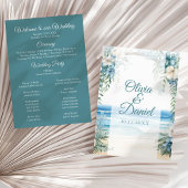 Boho Beach Blue Floral Arch Wedding Programma Programmakaart
