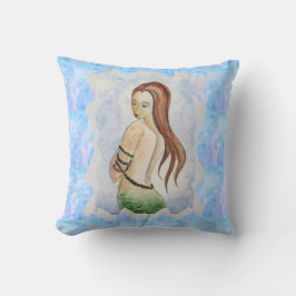 Boho Beach Blue Ocean Zeemeermin Waterverf Kussen