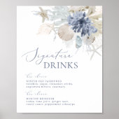 Boho Beach Blue Wedding Signature Drinken Sign Poster (Voorkant)