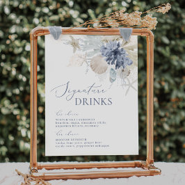 Boho Beach Blue Wedding Signature Drinken Sign Poster