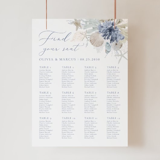 Boho Beach Blue Wedding Zitting Grafiek Teken Post Poster