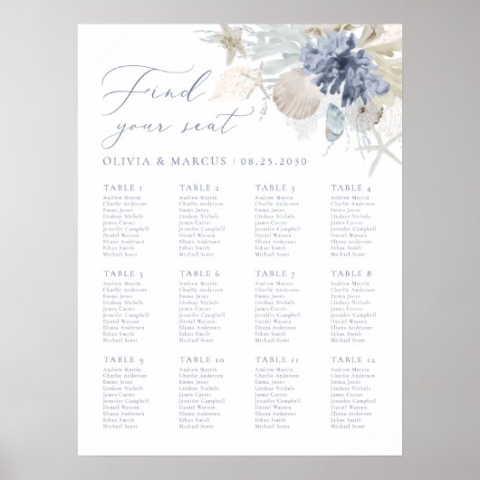 Boho Beach Blue Wedding Zitting Grafiek Teken Post Poster (Voorkant)