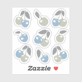 Boho Beach Cherries - sage blue cute cherry fruit. Sticker