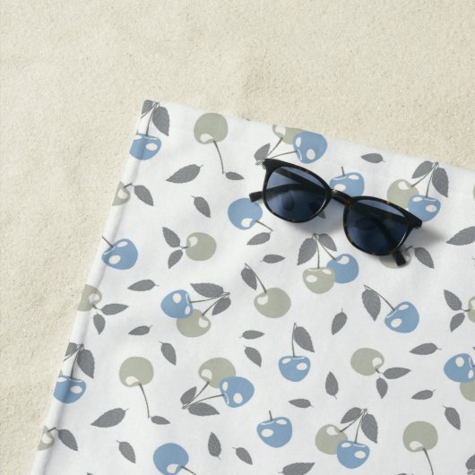 Boho Beach Cherries - sage blue fruit pattern. Strandlaken (In situ)