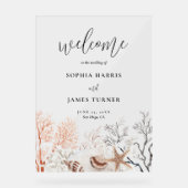 Boho Beach Coral Reef Bruiloft Welkom Acryl Bord (Voorkant)