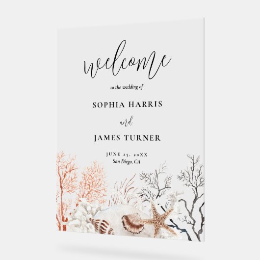 Boho Beach Coral Reef Bruiloft Welkom Acryl Bord (Hoek)