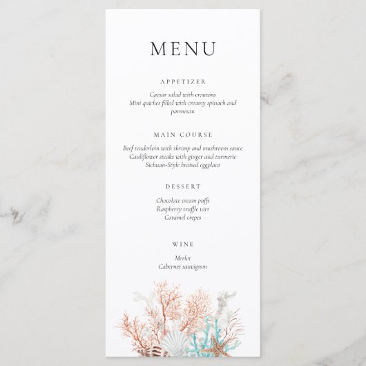Boho Beach Coral Reef Menu (Voorkant)