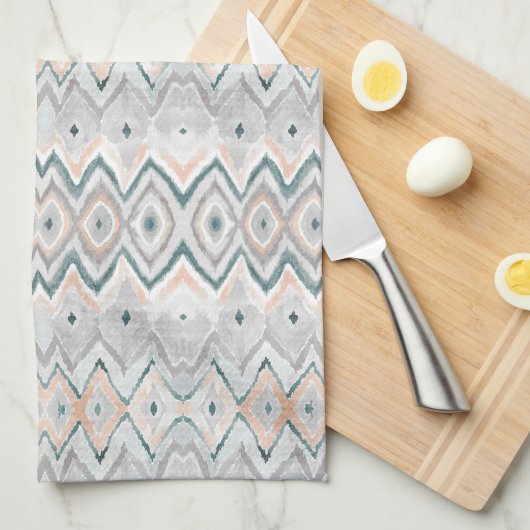 Boho Beach Diamond Chevron Blauwgroen Peach Bleek  Theedoek (Quarter Fold)