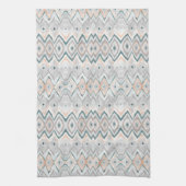 Boho Beach Diamond Chevron Blauwgroen Peach Bleek Theedoek (Verticaal)