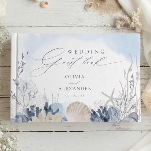 Boho Beach Elegant Romantic Blue Wedding Gastenboek