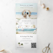 Boho Beach | Getrouwde Illustratie Drieluik Uitnodiging (Binnen)