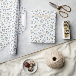 Boho Beach Kersen - beige blauw fruit patroon. Cadeaupapier