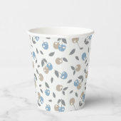 Boho Beach Kersen - beige blauw fruit patroon. Papieren Bekers (Rechts)