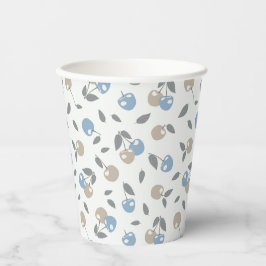 Boho Beach Kersen - beige blauw fruit patroon. Papieren Bekers