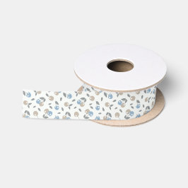 Boho Beach Kersen - beige blauw fruit patroon. Satijnen Lint
