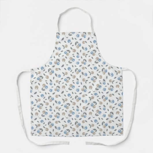 Boho Beach Kersen - beige blauw fruit patroon. Schort (Voorkant)