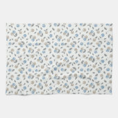 Boho Beach Kersen - beige blauw fruit patroon. Theedoek (Horizontaal)