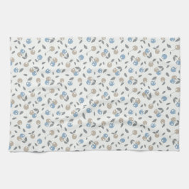 Boho Beach Kersen - beige blauw fruit patroon. Theedoek