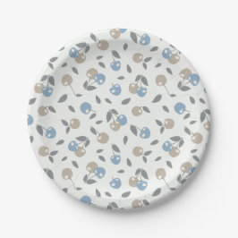 Boho Beach Kersen - beige blauwe fruitpatroon. Papieren Bordje