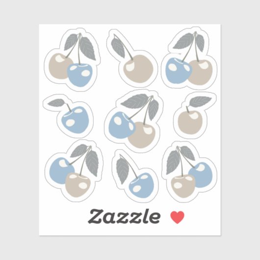 Boho Beach Kersen - beige blauwe leuke kers fruit Sticker (Vel)