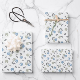 Boho Beach Kersen - salie blauwe fruit patroon. Inpakpapier Vel