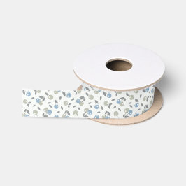 Boho Beach Kersen - salie blauwe fruit patroon. Satijnen Lint