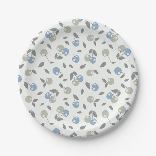 Boho Beach Kersen - salie blauwe fruitpatroon. Papieren Bordje (Voorkant)