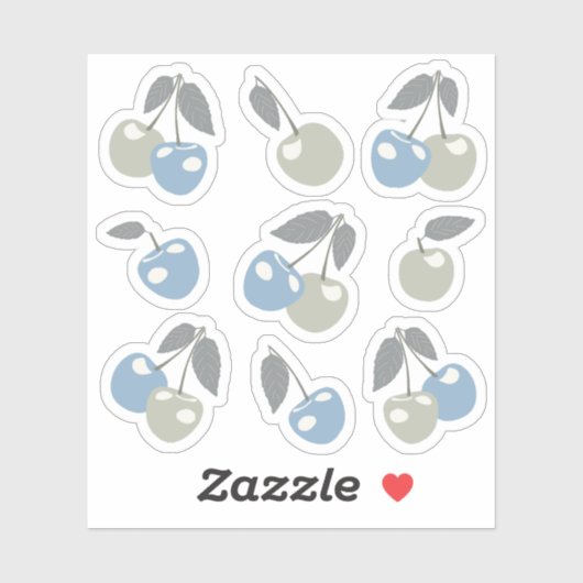Boho Beach Kersen - salieblauwe leuke kersenvrucht Sticker (Vel)