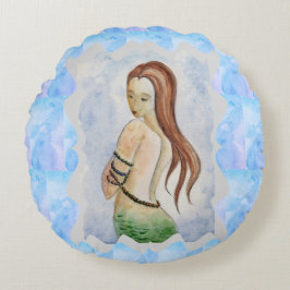 Boho Beach Mystieke Zeemeermin Waterverf Rond Kussen