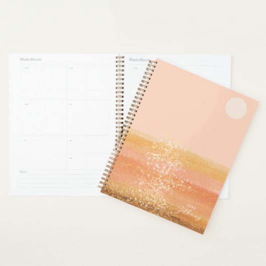 Boho Beach Scene Sunset Over Ocean Waterverf Planner (Display)