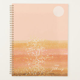 Boho Beach Scene Sunset Over Ocean Waterverf Planner