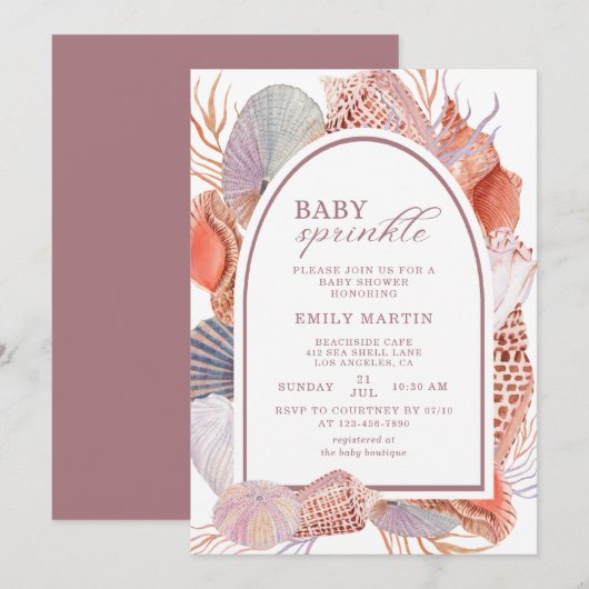 Boho Beach Seashell Baby Sprinkle Kaart (Voorkant / Achterkant)