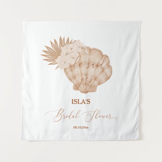 Boho Beach Seashell Vrijgezellenfeest Foto achterg Wandkleed (Voorkant)