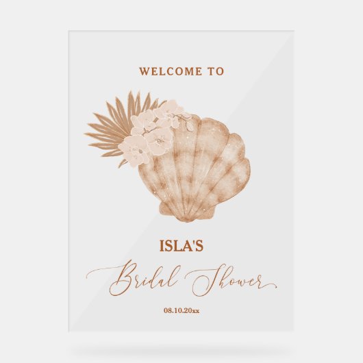 Boho Beach Seashell Vrijgezellenfeest Welkom Acryl Bord (Voorkant)