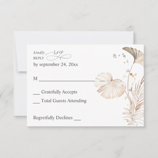 Boho Beach Tropical Beige Floral no Meal RSVP (Voorkant)