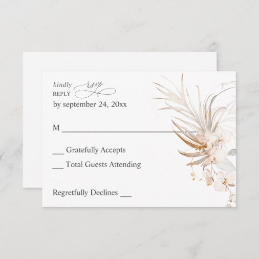 Boho Beach Tropical beige Floral no Meal RSVP 2 (Voorkant / Achterkant)