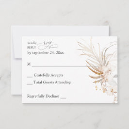 Boho Beach Tropical beige Floral no Meal RSVP 2 Kaartje