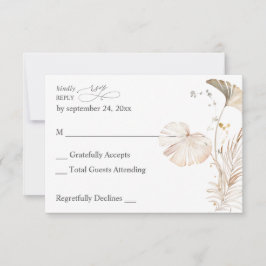 Boho Beach Tropical Beige Floral no Meal RSVP Kaartje