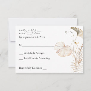 Boho Beach Tropical Beige Floral no Meal RSVP Kaartje