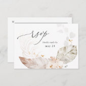 Boho Beach Tropical Beige Floral w Meal RSVP (Voorkant / Achterkant)