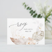 Boho Beach Tropical Beige Floral w Meal RSVP Kaartje (Staand voorkant)