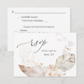 Boho Beach Tropical Beige Floral w Meal RSVP Kaartje (Voorkant / Achterkant)
