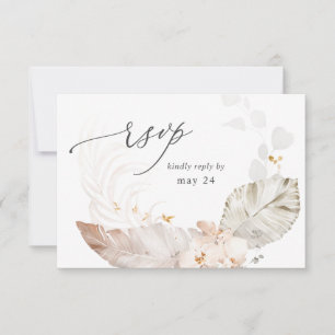 Boho Beach Tropical Beige Floral w Meal RSVP Kaartje