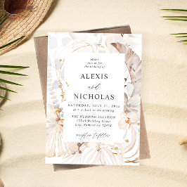 Boho Beach Tropical beige Floral Wedding Kaart