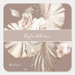 Boho Beach Tropisch Beige Bloemendecor Bedankt 2 Vierkante Sticker