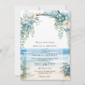 Boho Beach Watercolor Floral QR Code Wedding Kaart (Voorkant)