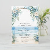 Boho Beach Watercolor Floral QR Code Wedding Kaart (Staand voorkant)