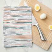Boho Beach Waterverf Stripes Blauwgroen Peach Blee Theedoek (Quarter Fold)
