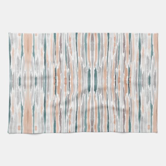 Boho Beach Waterverf Stripes Blauwgroen Peach Blee Theedoek (Horizontaal)