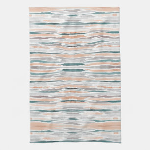 Boho Beach Waterverf Stripes Blauwgroen Peach Blee Theedoek